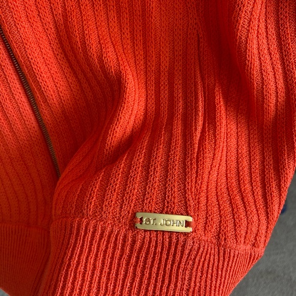 St John Sport Knit Orange ZIP Sweater Jacket Small - Picture 3 of 6
